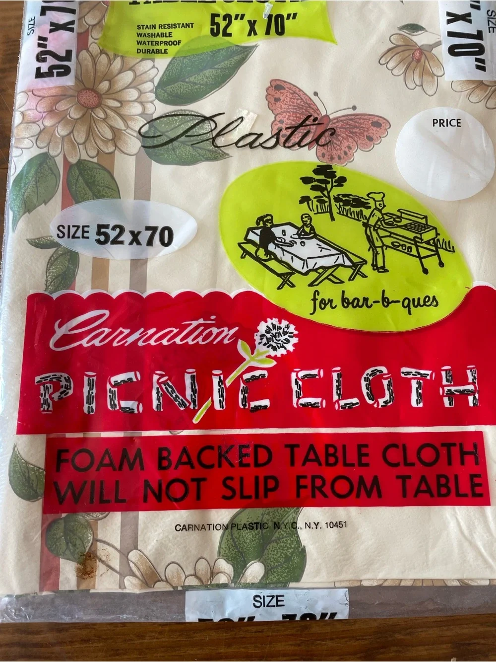 Vintage Plastic Picnic Tablecloth Floral Butterfly NIP 52”x70”  cottagecore